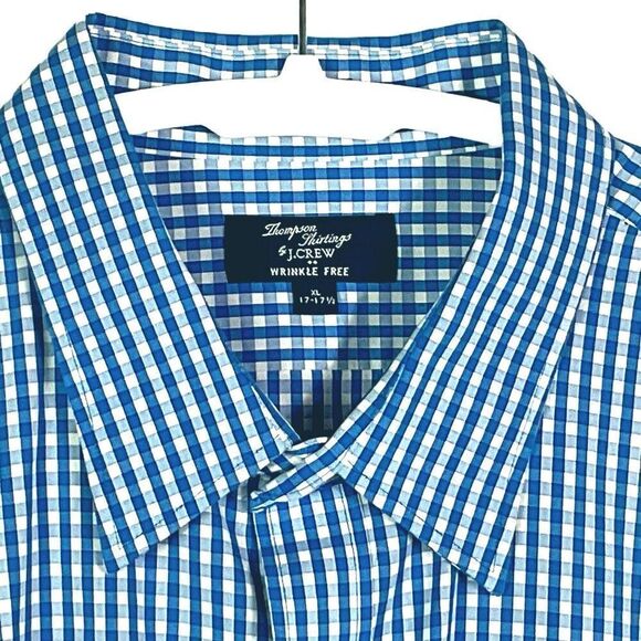 J.Crew Factory Thompson Dress Shirt Long Sleeve Wrinkle-Free Blue & White, XL - Picture 2 of 8